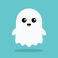 Cute Smiling Ghost Floating On Blue vector