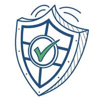 Hand Drawn Shield Checkmark Security Concept vector