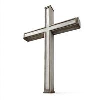 Wooden cross isolated on white background, symbolizing faith and spirituality, with realistic texture and design photo
