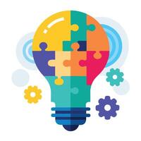 Lightbulb Puzzle Gears Idea Colorful Innovation Concept vector