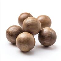 Realistic wooden ball arrangement against bright backdrop creates sense of natural warmth. texture invites tactile curiosity and calm contemplation photo