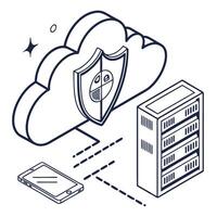 Cloud Computing Data Security Isometric Line Art vector