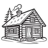 Monochrome Log Cabin In A Forest vector