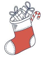 Christmas Stocking With Presents And Candy Cane vector