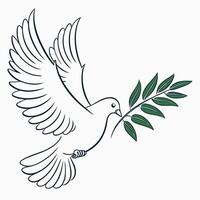 Dove With Olive Branch Line Art Design vector
