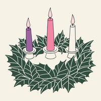 Three Advent Candles With Holly Wreath vector
