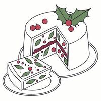 Festive Christmas Cake With Slice And Holly vector