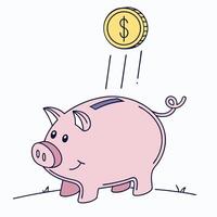 Piggy Bank With Coin Cartoon Illustration vector