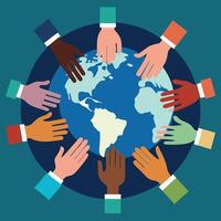 Diverse Hands Around World Unity Concept vector