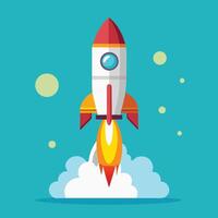 Rocket Launching In Flat Design Style vector