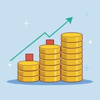 Rising Stacks Of Coins With Upward Graph vector