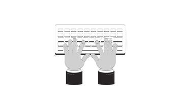 Typing hands on keyboard outline hand drawn 2D animation. Digital work. Data entry. Online communication. Keys input top view animated element handdrawn isolated. Doodle drawing 4K video