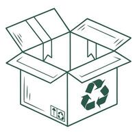 Open Cardboard Box With Recycle Symbol Outline vector