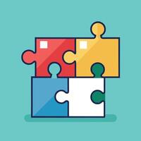 Interlocked Puzzle Pieces Colorful Connection Teal Background vector