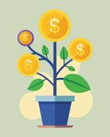 Coin Tree In Pot For Growth Concept vector