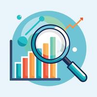 Analytics Graph With Magnifying Glass Icon vector