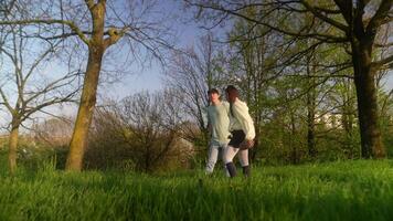 A Couple Happily Enjoying the Great Outdoors While Connecting Together in a Lush Park Setting video
