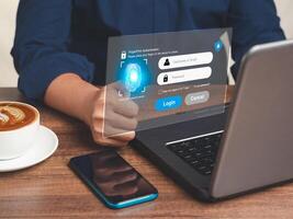Log in to the system with a fingerprint on the virtual screen photo