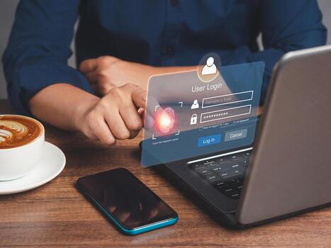 Log in to the system with a fingerprint on the virtual screen. photo