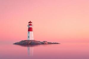 Solitary Lighthouse at Eternal Sunset Mirage Coastal Serenity Digital Art Tranquil Environment Elevated Perspective photo
