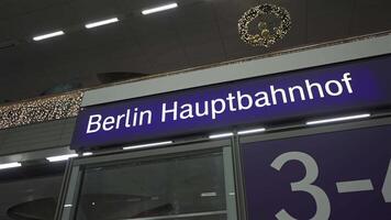 Berlin, Germany. Berlin hauptbahnhof gleis. Berlin Main Station Interior inside on platform. Central railway terminal inside on railroad tracks. Head railroad depot view of track. video
