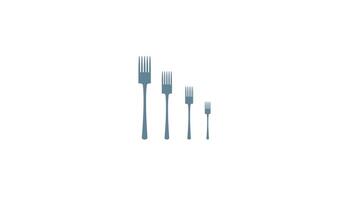 Set of forks in descending size order on white background video