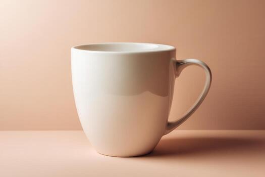 Ceramic mug on a pastel peach background in a clean minimal style. Ideal for branding presentations, product mockups, editorial layouts, cafe menu designs, and modern lifestyle visuals. photo