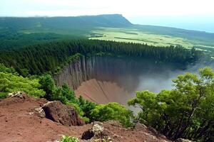 A dramatic view of a volcanic crater within Hawaii Volcanoes National Park, showcasing the power of nature and the unique volcanic landscape of the USA photo