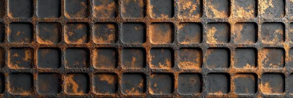 Weathered rusty metal grid texture for industrial background design photo