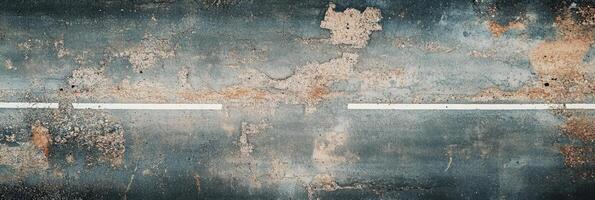 Weathered urban road surface with faded lane markings for textured background photo