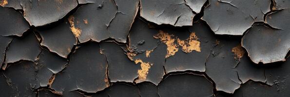 Cracked black paint texture with rustic brown surface exposed photo