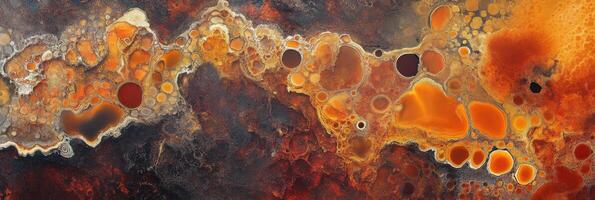 Abstract texture with vibrant orange and brown fluid patterns in organic circle formations photo