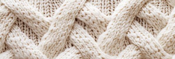 Cozy knitted wool fabric with intricate cable patterns photo