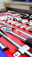 Kit of tools for repairing - screwdriver, wrenches - automobile car service. Footage. Auto refit manual metal different instruments. video