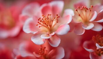 Red kalanchoe in sharp focus, contrasting with smooth blurred scenery photo