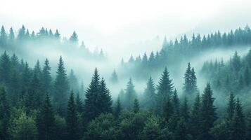 Dense forest landscape featuring a variety of trees and lush green foliage under a clear blue sky photo