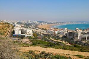 Panoramic view of agadir beach and coastline, captured from agadir fortress photo