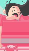 Tired Character Sleeping in Bed Vertical video