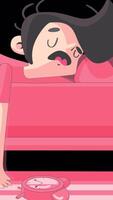 Tired Character Sleeping in Bed On Alpha Channel Vertical video