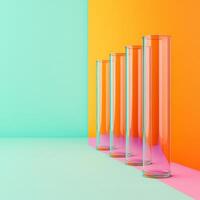 Row of Empty Glass Cylinders Standing Against Vibrant Color Block Wall photo