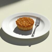 Single Serving Crumb Tart Resting on White Plate with Dessert Fork photo