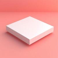 Minimalist white square platform rendered floating above a soft pink surface photo