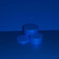 Blue 3d render of three round objects on a blue background photo