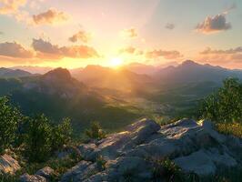 sunset glow on mountains with colorful sky photo