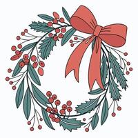 Festive Christmas Wreath Illustration With Red Bow vector