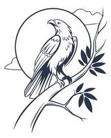 Eagle On Branch With Moon Outline vector