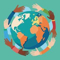 Diverse Hands Around Earth Uniting Our World vector