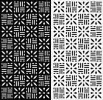 Symmetric pattern design with geometric and floral elements in black and white. vector
