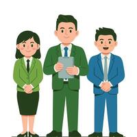 Three business people standing together with a tablet vector
