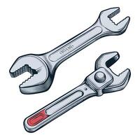 Adjustable and Open - End Wrenches Line Art for Engineering Design. vector